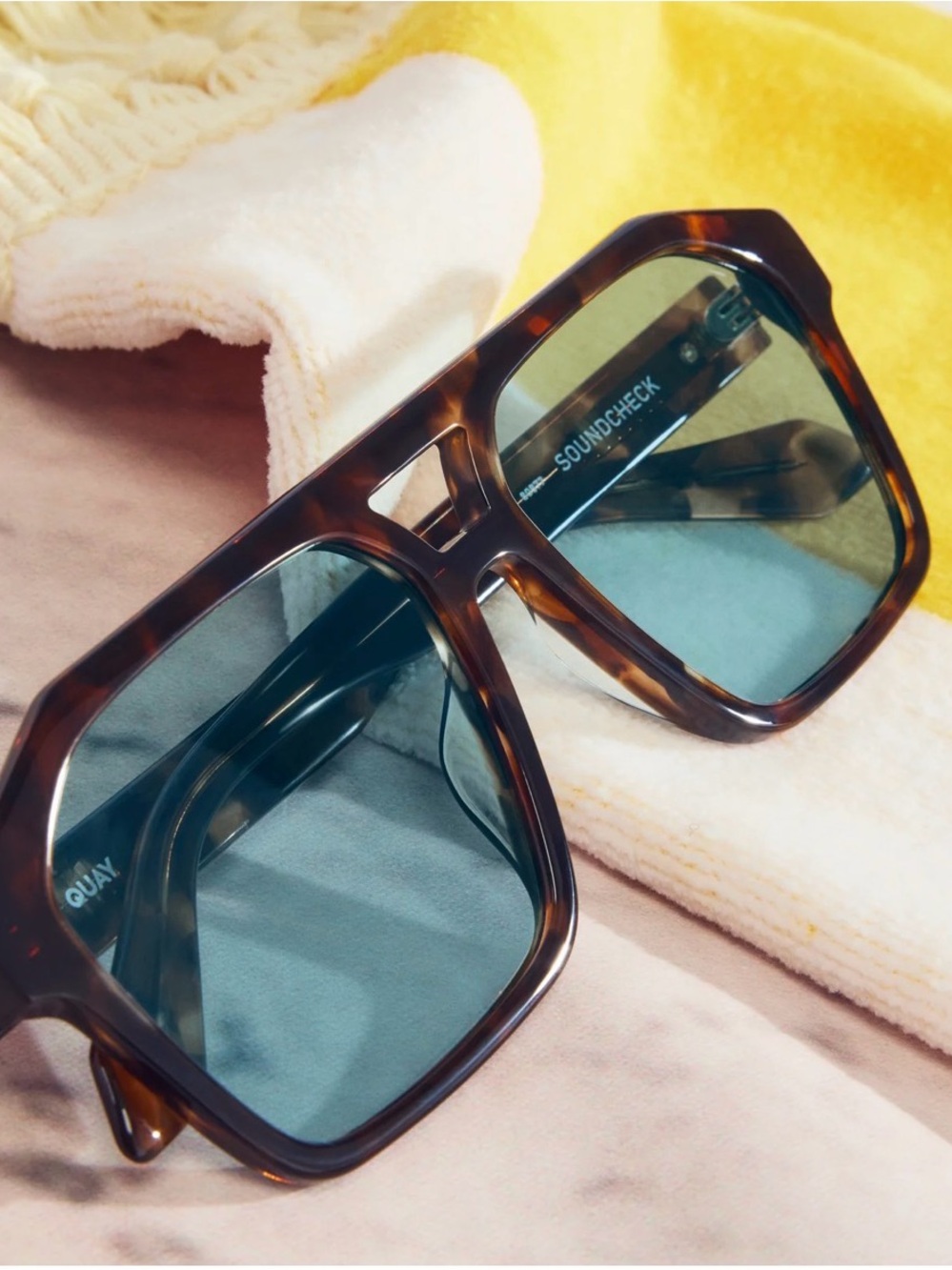 QUAY Soundcheck Tortoiseshell Sunglasses with Blue Lenses - Picture 4 of 7